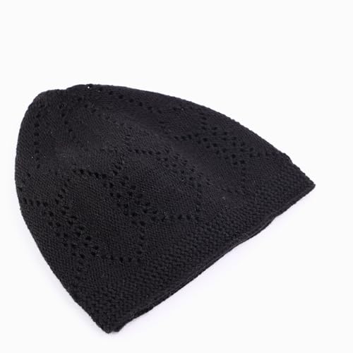 Men's Knit Kufi Muslim Prayer Cap Set with Tasbih Beads Multi Packs - color: Ajur - Black Grey