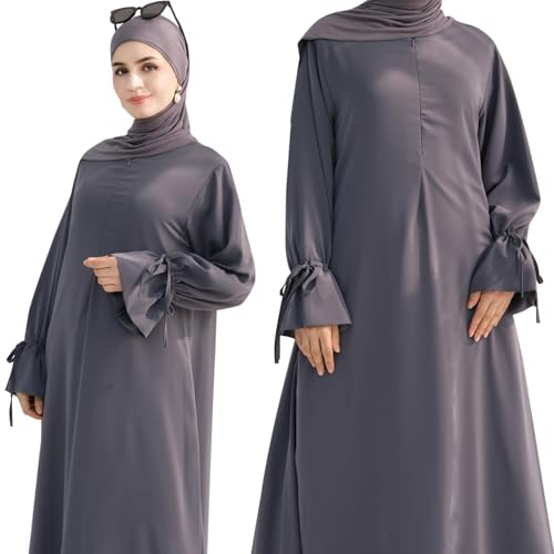khalat Women's Muslim Kaftan Abaya Dress Eid Prayer Dress for Women Islamic Daily Dress Smooth Flowy Muslim Women Clothes - color: Dark Gray, size: Medium