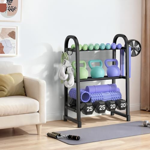 3 Tier Dumbble Rack - 360LB Capacity Adjustable Dumbbell Storage Rack Space-Saving Home Gym Weight Rack For Dumbbells And Kettlebells With Hooks (Dumbbell Rack Stand Only) - size: 18.5''Length