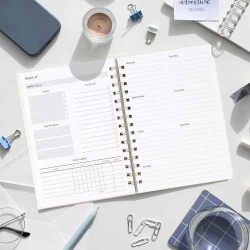 LONLAT Undated Weekly and Monthly Planner Spiral Bound- Weekly Goals Notebook, To Do List, Habit Tracker Journal, Academic, Aesthetic, Stylish School or Office Supplies (6.1" x 8.4" - Cream) - color: Cream