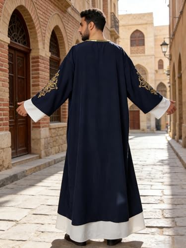 ABaoWedding Men's Kaftan,Muslim Robe Thobe Caftan,Long Sleeve Embroidered Casual Formal Dubai Thobe - size: Large