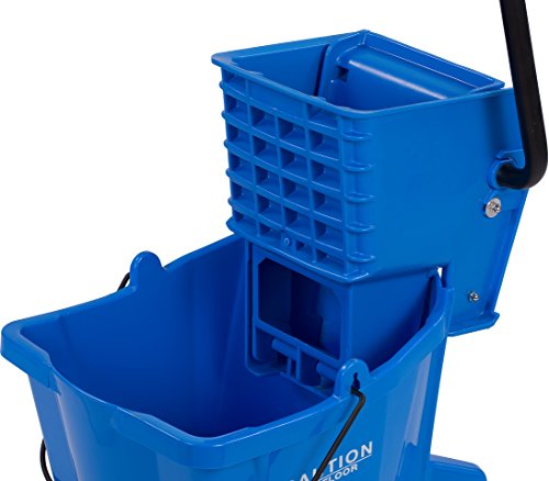 Carlisle FoodService Products 26 Qt Mop Bucket with Side Wringer, Blue | 18.5 x 16.5 x 16.5 in, 34.25-in Handle Height, Polypropylene, 50,000-Cycle Wringer, Non-Marking Casters, Assembly Required - color: Blue