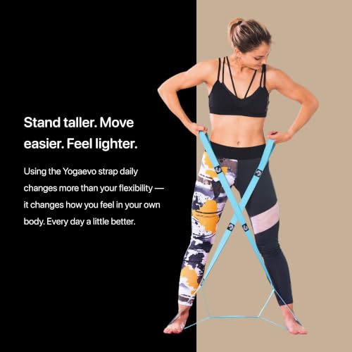 YogaEVO Stretching Strap with Loops for Physical Therapy — Yoga Strap & Resistance Band in One — Flexibility & Back Recovery — HD Video Routines Included - color: Blue