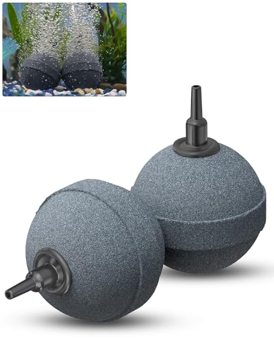 Pawfly Air Stone 2 Inch, Aquarium Air Stone Ball Bubbler Airstone Oxygen Diffuser for Pump Fish Tank Buckets Small Pond and DWC System, 2 Pack - color: 2 Pack(Grey)