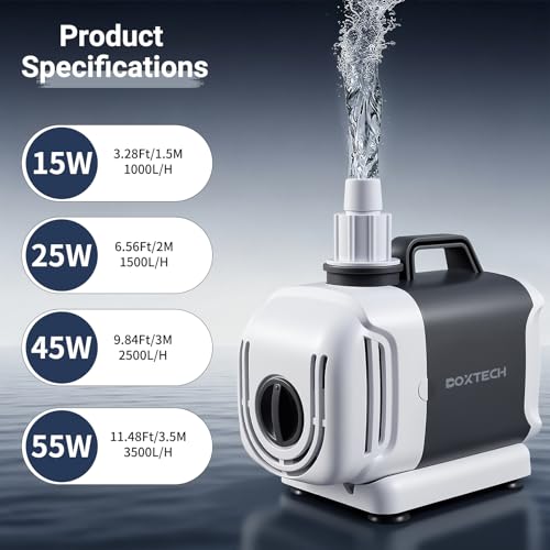 Fountain Pump, Submersible Water Pump All-in-One Dual-Use Pump | 55W Versatile pump for aquariums hydroponics and outdoor water features, compact design, includes 3 interchangeable nozzles - size: 55w