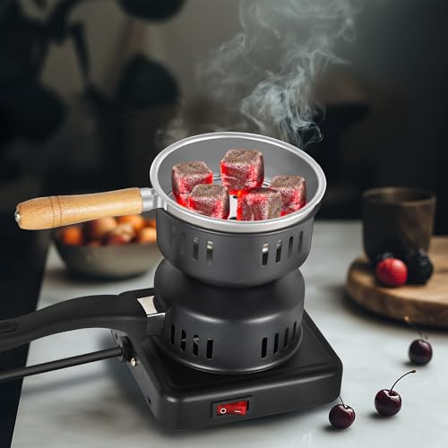 Multipurpose Electric Charcoal Burner -500W Coal Burner Hot Plate Electric Stove Coconut Starter for Shisha Hookah Coals Durable & Faster - color: black