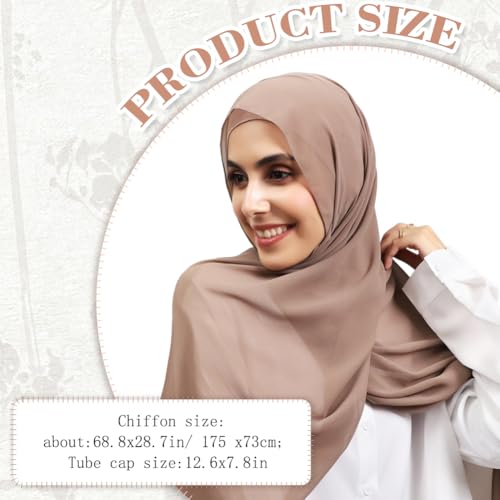 Women Instant Chiffon Hijab Set 3-in-1 Hijabs Scarf Muslim Soft Long Head Scarf with Built-in Magnets and Undercap - color: Khaki