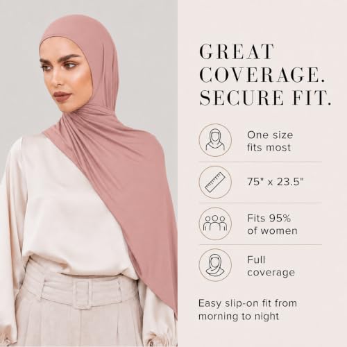 Slip-on Instant Premium Jersey Hijab Head Scarf Wrap for Muslim Women Made in Turkey - color: Dusty Rose, size: Pack of 1