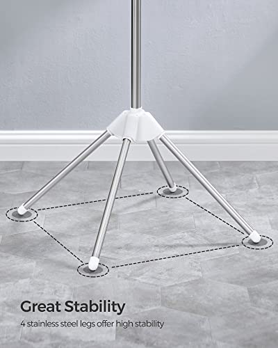 SONGMICS 의류 건조대, 149.9cm(59인치) 접이식 세탁 건조대, 행거용 회전 가능한 팔 3개, 다리 4개, 스테인리스 스틸, 옷 27피스용, 화이트 및 실버 ULLR510W01 - color: 화이트 + 실버, style: 1단