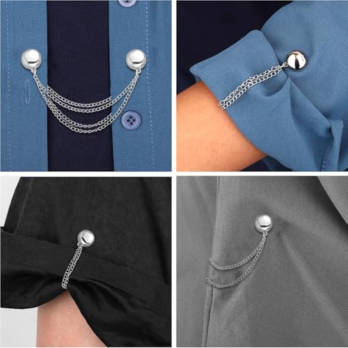 4pcs Magnetic Clothing Clips, Multi-Function Magnetic Button Clips Pinless Magnet Clothing Pins Clothing Accessories for Sleeves Skirts Dresses (Silver) - color: Silver