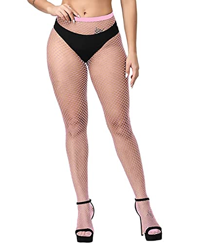 E-Laurels Womens High Waist Patterned Fishnet Tights Suspenders Pantyhose Thigh High Stockings Black - color: Pink M Hole