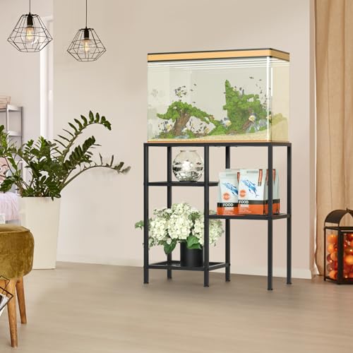 YBING Fish Tank Stand 20 Gallon Aquarium Stand Aquarium Turtle Tank Reptile Tank Stand with 3-Tier Small Metal Shelf Black