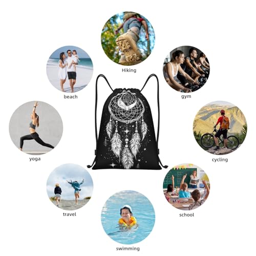 Intricate Dreamcatcher with Crescent Moon Drawstring Bags Reusable Polyester Durable Lightweight Storage Bags for Travel Gym Promotional Events Daily Organization