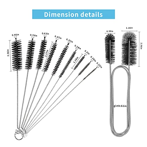 10PCS Flexible Drain Brush Straw Cleaner Brush Set,Pipe Cleaners Brush,61Inch Stainless Steel Double-Ended Hose Brush 8.2Inch Nylon Long CPAP Tube Cleaning Brush for Home Kitchen Sink Plumbing - color: Black
