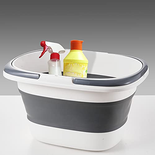 4.2 Gal(16L) Large Collapsible Plastic Bucket with Handle for House Cleaning, Space Saving Outdoor Multiuse Foldable Water Pail/Sink for Camping,Fishing,Ice(Grey) - color: Gray
