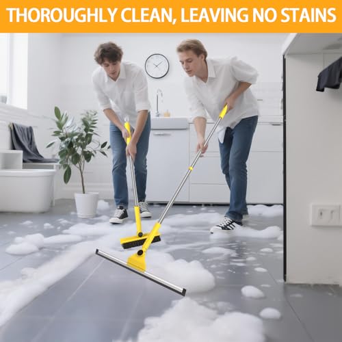 Dymoll Multi-Purpose V-Shaped Grout Brush with 16.9" Floor Squeegee Set, Long Handle Floor Scrub Brush for Cleaning Bathroom Tile Corner Baseboards, Squeegee for Cleaning Garage Floor Window Glass