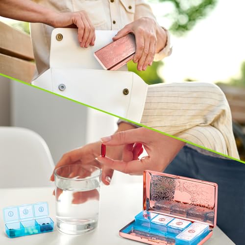 Pill Organizer with 3 Compartments 7 Day Metal Pill Box for Fish Oil/Food Supplements Travel Pill Box. (Rectangle-Pink, Large Rectangle) - color: Rectangle-pink