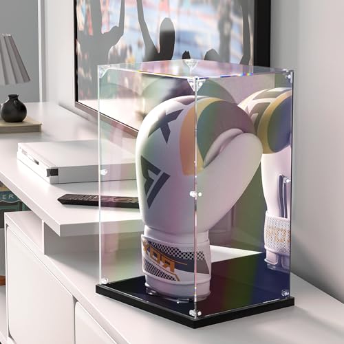KOLIPI Boxing Glove Display Case with Mirror Back, Acrylic Display Case with Stand for Full Size Boxing Glove, Watch The Video to Assemble (8x7x13 inch, 22x18x33 cm) - size: Boxing Glove Case, 8x7x13 inches