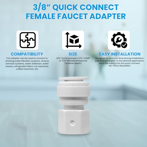 3/8" OD Quick Connect x 1/4" Comp (7/16" UNS Thread) Female Faucet Adapter Fitting for Water Filtration RO Faucet Adapter. White. - size: 3/8" OD Quick Connect x 1/4" COMP