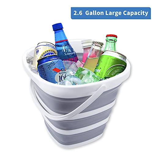 Collapsible Bucket 10L 2.6 Gallon Cleaning Bucket Mop Bucket Folding Foldable Portable Small Plastic Water Supplies for Outdoor Garden Camping Fishing Car Wash Space Saving Grey Square - color: Grey - 10l
