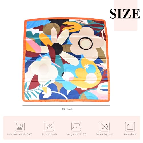 35 Inches Silk Head Scarf-Satin Hair Scarves Silk Bandana Scarf Headscarf for Women's Fashion Scarves - color: Colorful Sunflowers - Orange