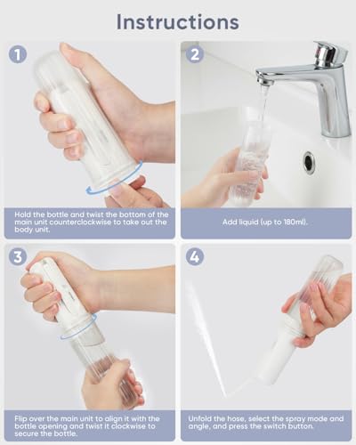 Portable Bidet for Travel, Multi- Bottle Compatible Handheld Bidet, 3 Water Pressure Modes, 180°Adjustable Nozzle, IPX6 Waterproof, White