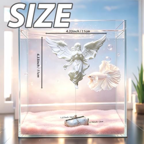 Floating Fish Tank Decorations,Aquarium Angel Decor - White Angel Ornament with Simulated Stone Weight,Betta Fish Tank Decorations,Cool Aquarium Decor for Beginner Fish Tanks