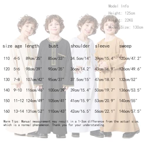 XINNI Arabic Thobe Muslim Thobe Long Sleeve Kaftan Crew Collar Robe with Zipper for Boy - color: Camel, size: 4-5T