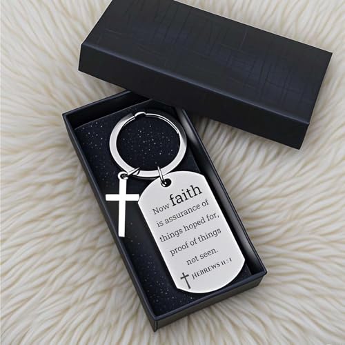 GiftYou Inspirational Scripture Metal Key Chains with Cross Pendant - Bible Verse Keychain Religious Gift for Christian - color: Hebrews 11:1