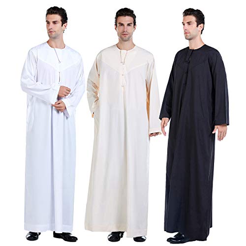 Lenmipot Men's Muslim Clothes Durable Kaftan Robe Dubai Long Gown Ethnic Clothes,1pc Soft Robe - color: D Black, size: X-Large