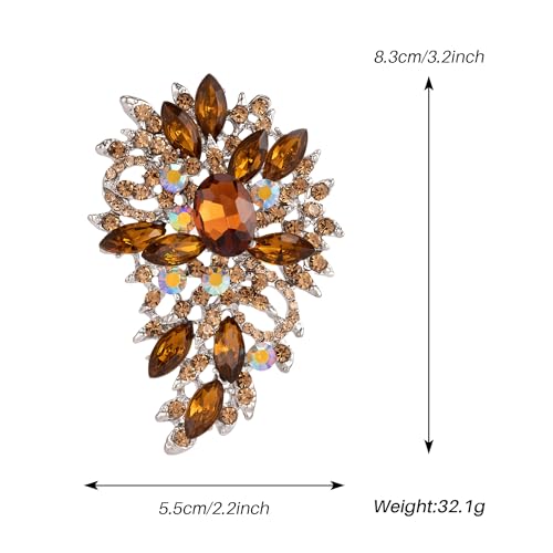 SELOVO Women's Rhinestone Crystal Wedding Flower Leaf Sparkle Brooch Pin - color: Brown