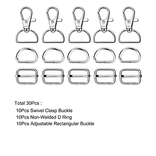 WAFJAMF Metal Snap Hook Ring Bulk 30 Pcs, Swivel Clasp Buckle and Non-Welded D Ring 10 Pcs, Adjustable Rectangular Buckle (3/4' Inside Width Sliver) - color: Silver-2, size: 3/4” Inside Width