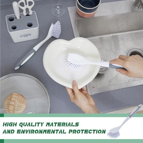 Hsei 20 Pcs Gray Kitchen Scrub Dish Brush Bulk with 11 Inch Handle Cleaning Dish Scrubber with Stiff Bristles Washing Scrub Brushes for Housekeeping for Pots and Pans, Kitchen Sink - color: Gray and White