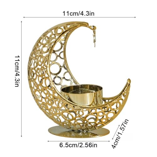 Crescent Moon Candle Holder with Star - Metal Tealight Stand for Ramadan Decor, Candlestick Holder Eid Mubarak, Boho Moon and Star Decorative Ornament for Bedroom, Living Room,Meditation Centrepiece