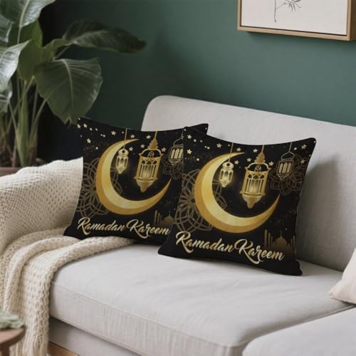 Elegant Ramadan Pillow Covers 18x18 in Gold and Black Pillow Covers Set of 2 Islamic Mosque Art Ramadan Cushion Cover Luxury Arabic Throw Pillows Cover Decor Glitter Religious pillowcover - color: Ramadan-2