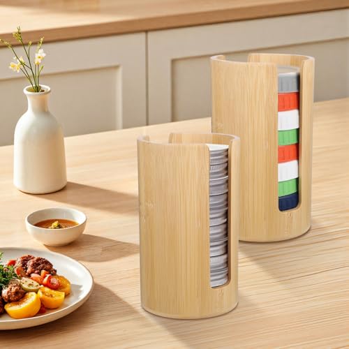 2Pcs Mason Jar Lid Organizer, Bamboo Vertical Storage Holder, Mason Jar Accessories, Bamboo Storage Holder for Home Kitchen Organization & Tumbler Lids (Wide Mouth & Regular Mouth) - size: Wide Mouth & Regular Mouth