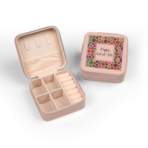 3dRose Happy Eid al Fitr - Colorful Stars - Ramadan Islamic Muslim holiday Jewelry Travel Case Pink