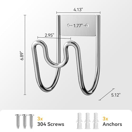 Garden Hose Holder Wall Mount - SS304 Stainless Steel Water Hose Hanger Heavy Duty Rack for Extension Cords Vacuum Hose Outside Silver (1 Pack)