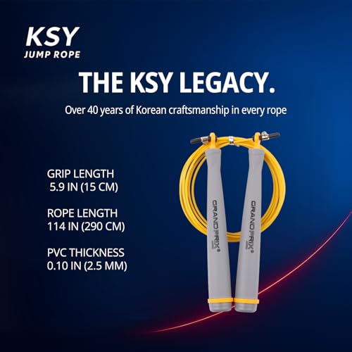 Jump Rope for Men and Women (Grand Prix Ultra Speed Series) – Adjustable Wire Rope for CrossFit, Boxing, and Fitness Training – Smooth, Fast, Tangle-Free Rotation (Made in Korea) - color: Gray/Yellow