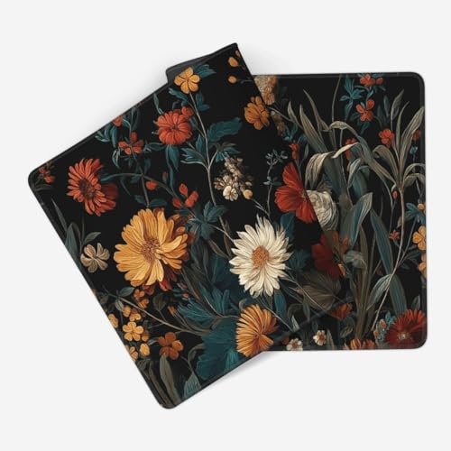 XXL Gaming Mouse Pad 35.4 x 15.7 Inch, Large Floral Desk Mousepad with Vintage Botanical Design, Water-Resistant, Stitched Edges, Non-Slip Rubber Base Desk Mat for Gaming & Office