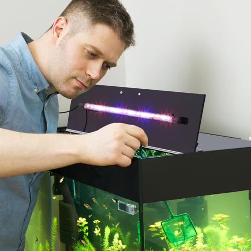 Sieral Aquarium Lids Polycarbonate Canopy with LED Light 19.37 x 9.37 x 0.12 Inch for 10/20 Gallon Without Center Brace Aquariums Cover Fish Tank Lid with a Hook Knife, Black - color: Black, size: 20x10in