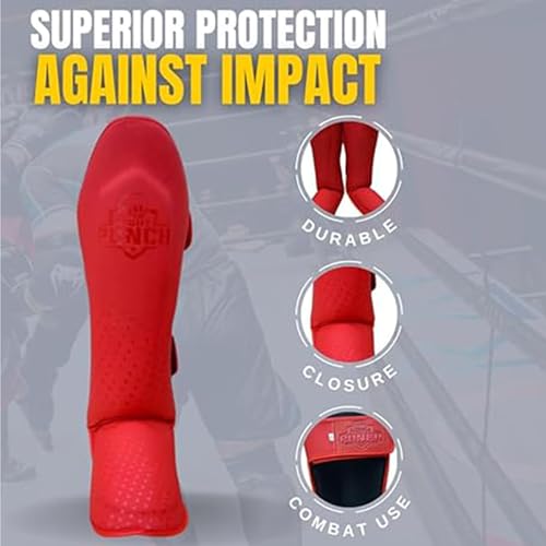 Martial Arts Shin Guards, Leg Protection for MMA, Kickboxing Training Instep Protection, Muay Thai Martial Arts Sparring Training Gear - color: RED, size: Medium