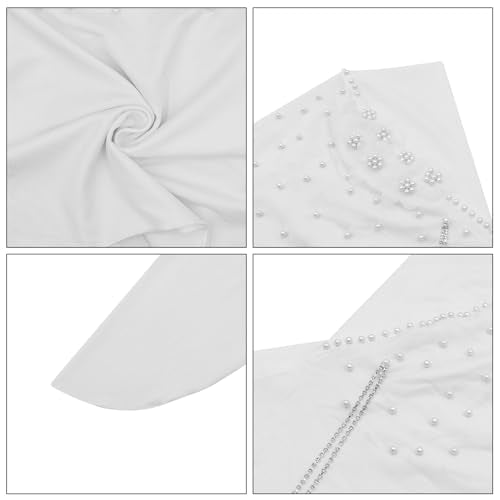 RARITYUS Women Bling Rhinestone Pearl Instant Scarf Muslim Hijab Fashion Shawl Head Wrap Turban Cap with Flower Accent - color: White