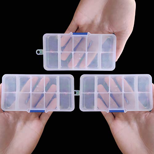 Transparent Plastic Grid Box Storage Organizer,Adjustable Dividers Travel Small Size Case with Lid for Display Collection,Organizing Small Parts,Cotton,Swab,Ornaments,Beads,Jewlery,Rings (10 Grid)