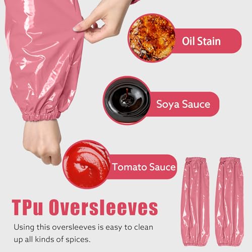 Yzurbu 2 Pairs Arm Sleeves Covers, Soft Waterproof Oil-proof Sleeves Protector for Arm with Elastic on Cuffs - color: Pink - 2pairs