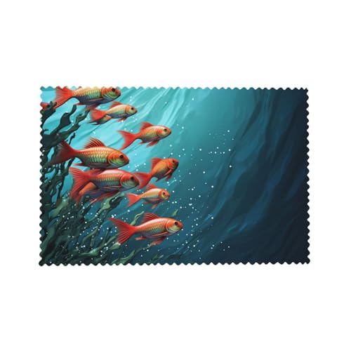 Placemats Set of 4 Heat Resistant Fish Aquarium Place mat for Dining Table Non-Slip Table Mats Desktop Protection Pad Washable Place Mats for Kitchen Dining Outdoor