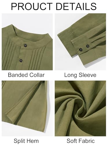 Runcati Mens Kaftan Robe Button Down Long Sleeve Cotton Linen kurta - color: Army Green, size: Medium