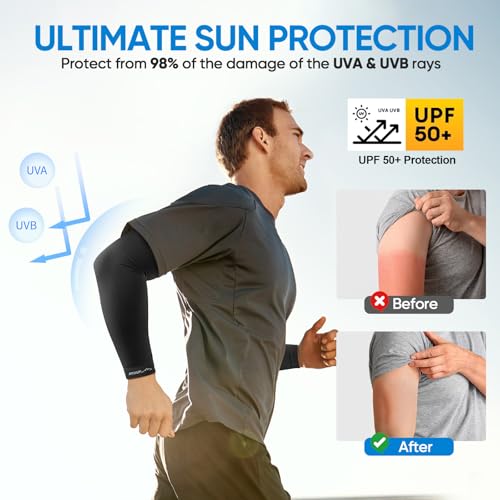APEXUP Cooling Arm Sleeves for Men Women, UV Sun Protection UPF 50, Volleyball Arm Sleeves Compression Sleeves for Outdoor - color: 1 Black+1 White+1 Gray+1 Blue