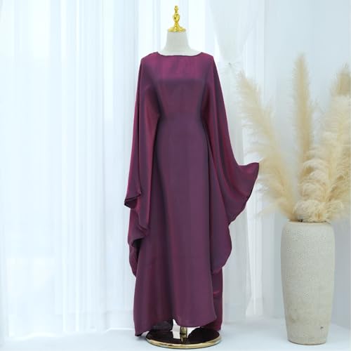 Muslim Dresses for Women One-Piece Prayer Dress Batting Long Robe Long Sleeve Maxi Kaftan Islamic Clothes Set - color: Wine, size: Small