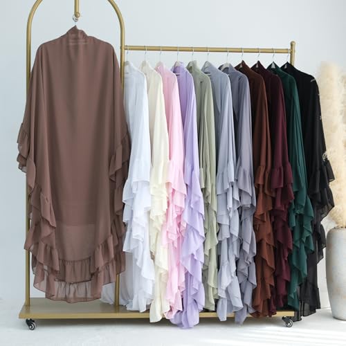 khalat Women's Hijab Chiffon Hijab for Women Muslim 2 Layers Ruffle Lightweight Large Hijab - color: Olive Green